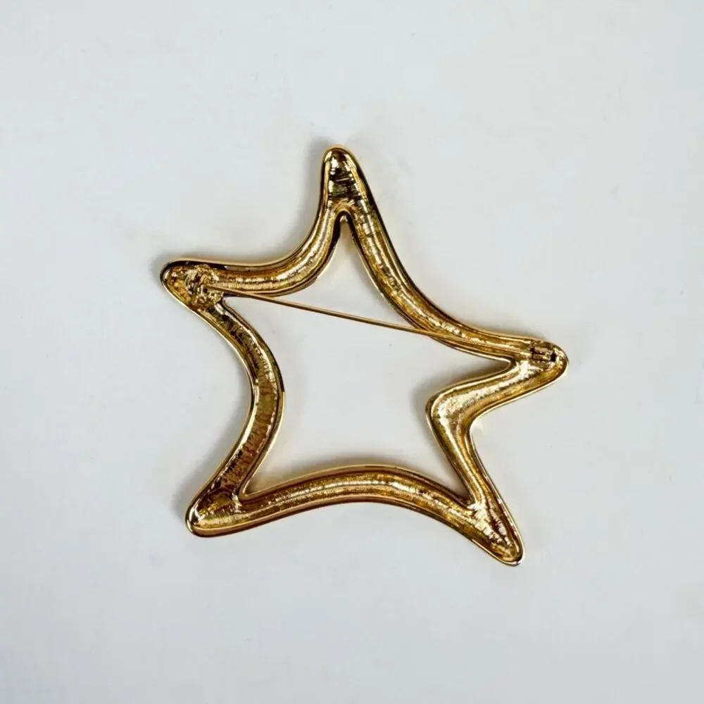 Star Brooch Gold-Tone Rhinestone
